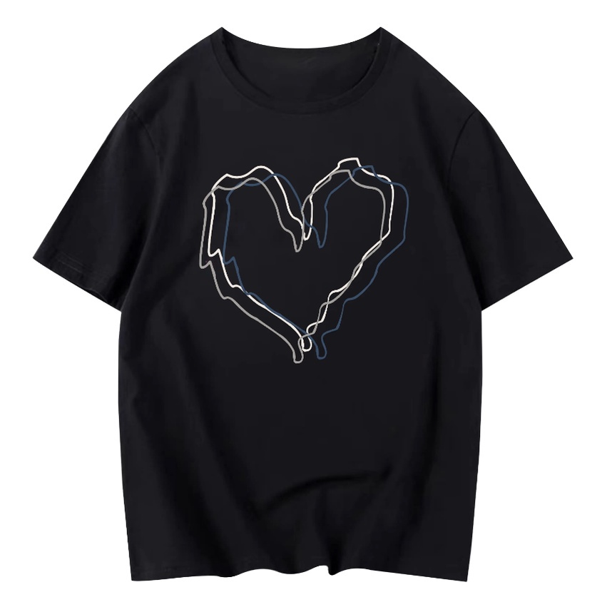 Áo Thun Ngắn Tay Dáng Rộng In Hình Trái Tim Thời Trang Hàn Quốc