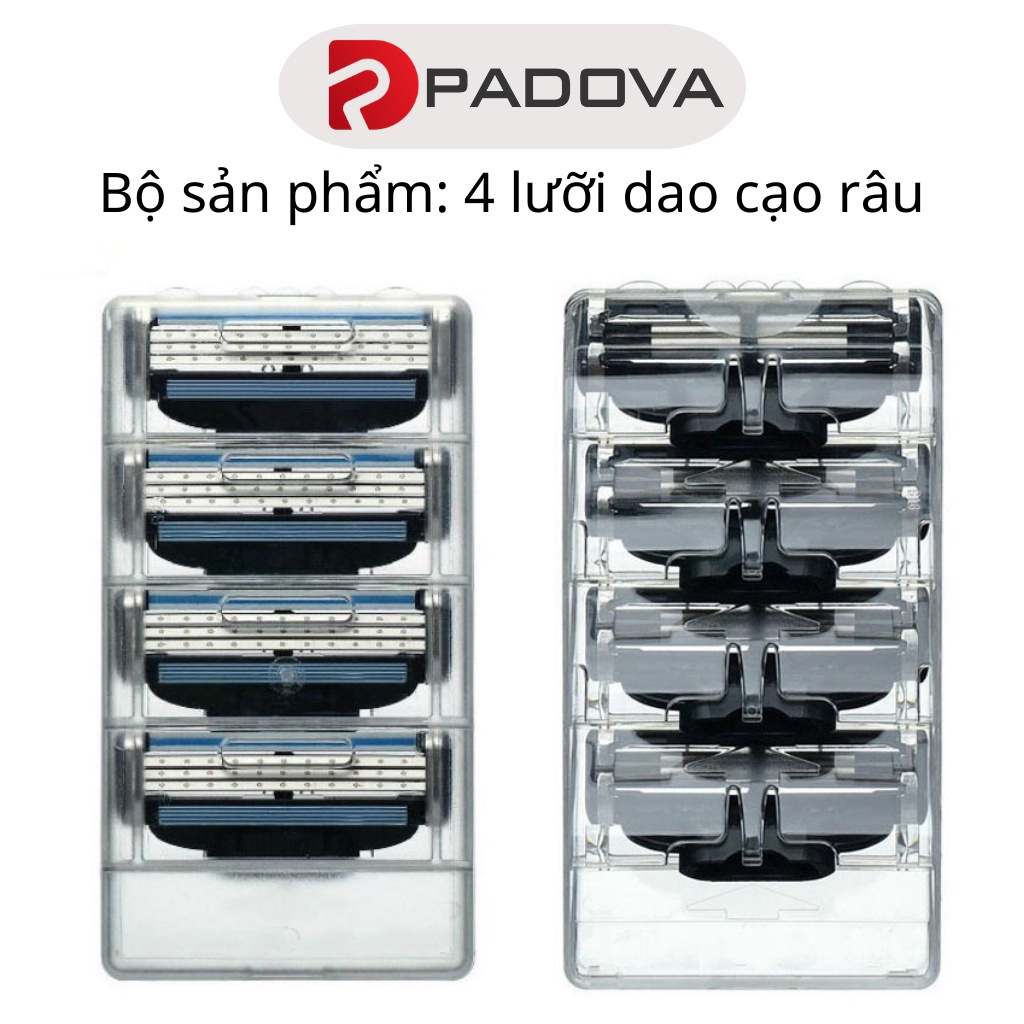 Hộp 4 Lưỡi Dao Cạo Râu Thay Thế 3 Lớp Không Gây Kích Ứng PADOVA 7375