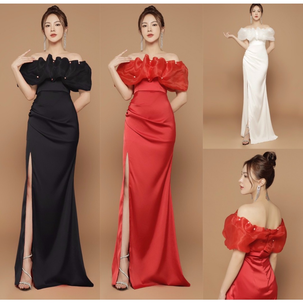 Đầm dạ hội trễ vai dáng dài - Mua váy dạ hội thiết kế đi tiệc đẹp