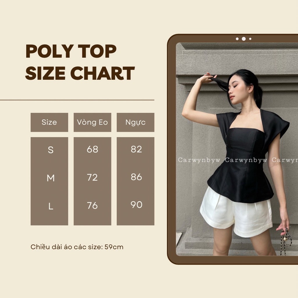 CarwynbyW - Áo Thiết Kế Peplum Cúp Ngực Tay Kiểu (Poly Top)