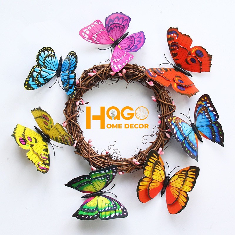 Combo 12 cánh bướm nam châm 5D cánh kép trang trí, decor, dán phòng siêu xinh