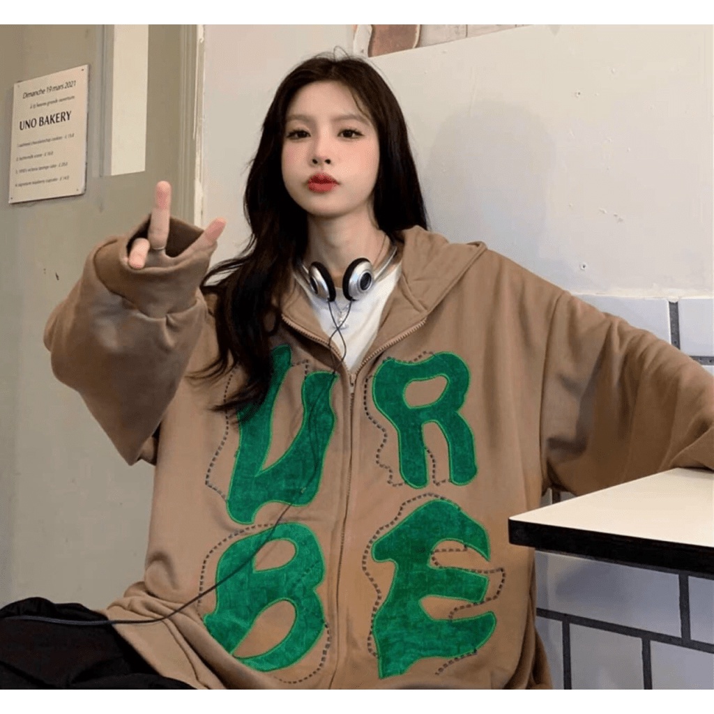 Áo Khoác Nỉ Nữ Tay Phồng In Chữ Nón 2 Lớp Có Dây Rút Thời Trang Siêu Hot NEW UNISEX