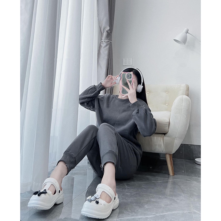 Bộ Nỉ Nữ Lót Bông Trơn Dáng Dài Hàng Quảng Châu SB3068- Lolla_Fashion