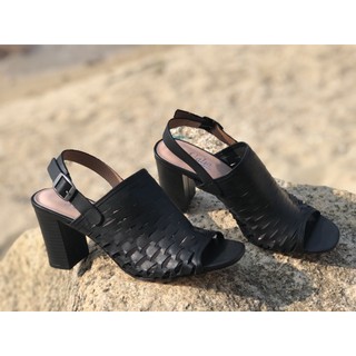 Giày sandal gót trụ 7cm da thật cắt lazer se01- salsa