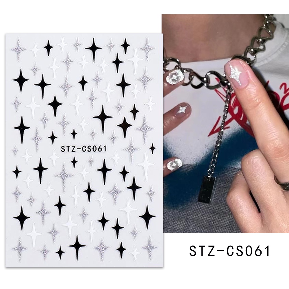 Miếng Dán Trang Trí Móng Tay 3d Hình Ngôi Sao Màu Trắng Đen