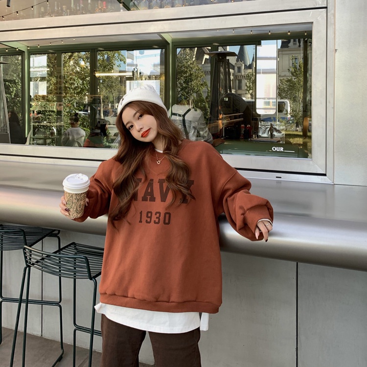 IELGY Áo Len Cổ Tròn In Chữ IELGY S Và Hàn Quốc Cho Nữ