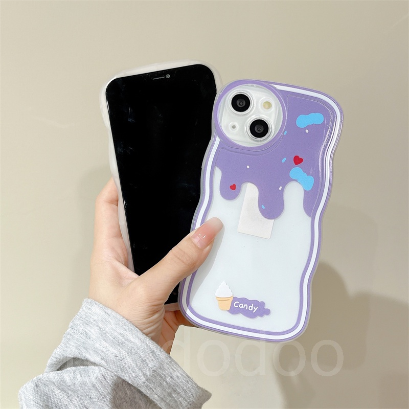 Casing For iPhone 14 13 12 11 Pro Xs max Mini 7 8 6 6S Plus X XR 14ProMax 13promax 12promax 11promax 6+6S+ 7+ 8+ Cute Waves Edge Candy ice Cream Fine Hole Airbag Shockproof Clear Soft Phone Case Cover BW 23