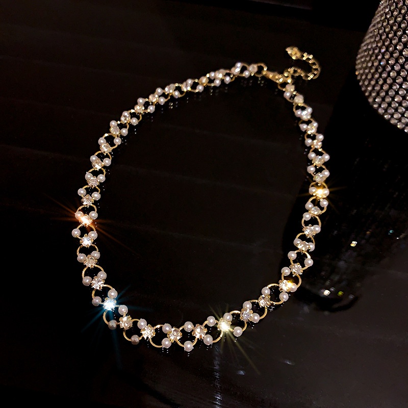Vòng Cổ Choker JP5 Đính Hạt Ngọc Trai Đơn Giản Sáng Bóng Phong Cách Hàn Quốc Thời Trang Dành