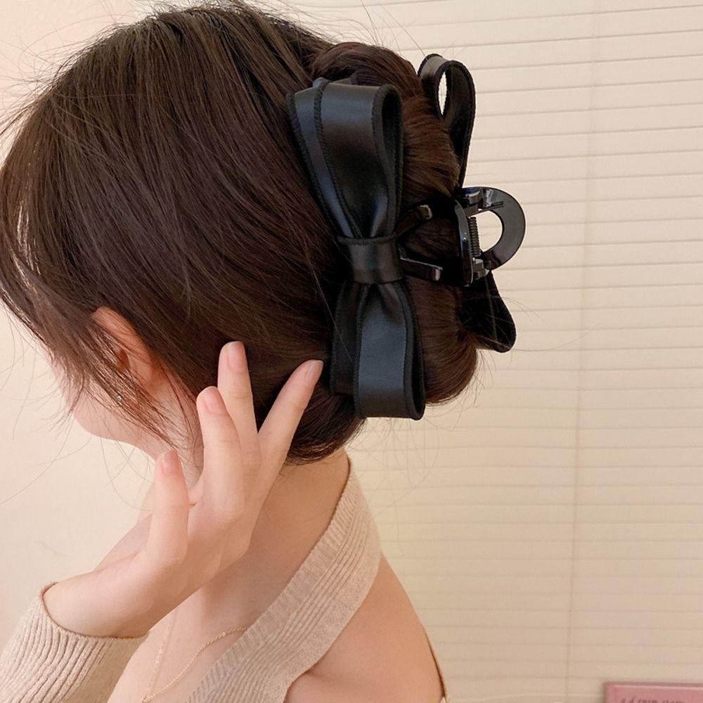 Kẹp Tóc Móng Vuốt Đính Nơ Bằng Da PU Thanh Lịch Dành Cho Nữ