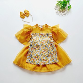 Áo dài cách tân hoa vàng RIOKIDS cho bé gái đi chơi Tết, chụp hình xuân AD11