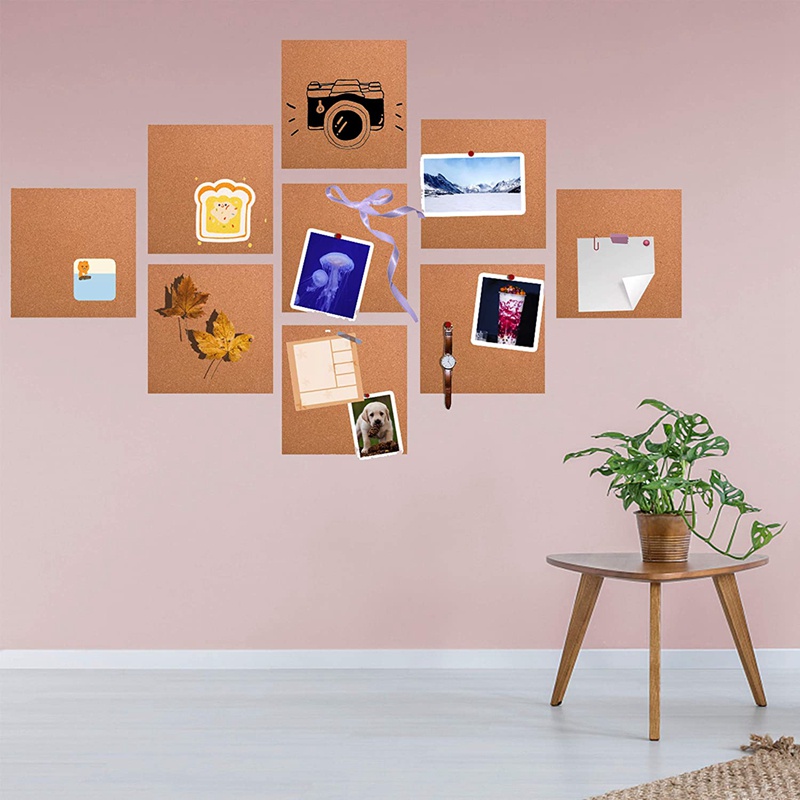 Cork board 1.27cm thick square bulletin board cork tile with 100 promotional mini walls, 5-piece self-adhesive cork board
