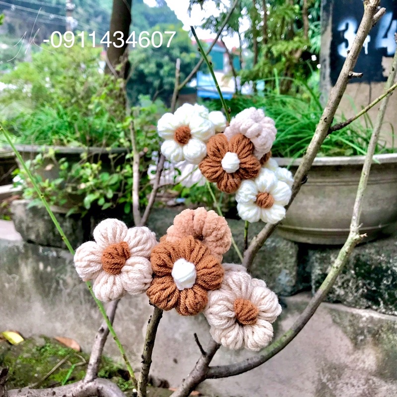 Kẹp tóc bông hoa len thủ công, hàng siêu hot, siêu đẹp