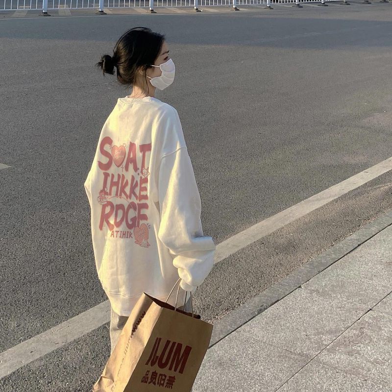 Áo hoodie rộng rãi oversize nữ áo xuân thu