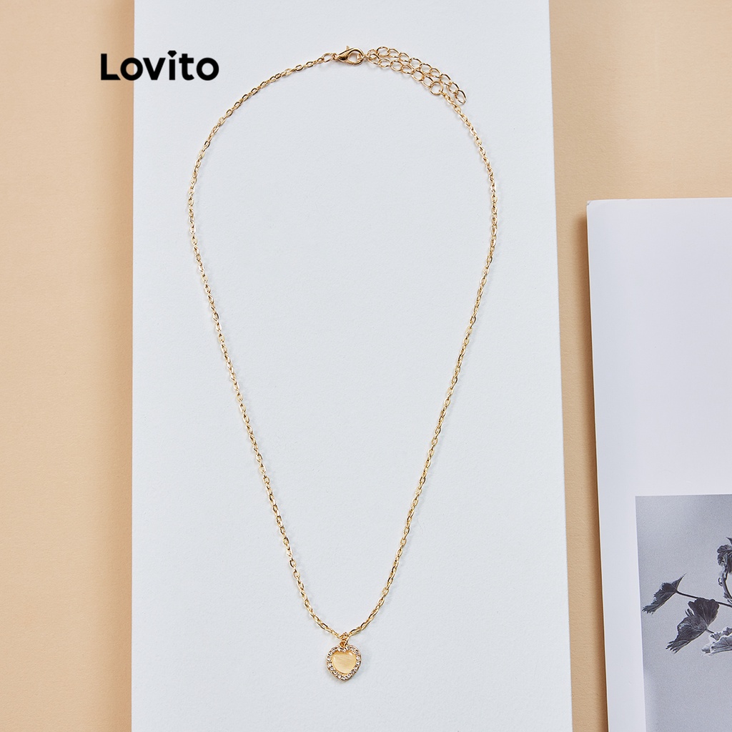Dây chuyền Lovito đính đá nhân tạo hình trái tim phong cách thanh lịch L17M157