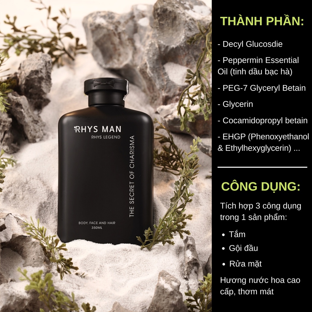 Bộ quà tặng nam SỮA TẮM GỘI nam 3 in 1 Legend hương nước hoa 350ml & DUNG DỊCH VỆ SINH nam Ultimate 120ml RHYS MAN
