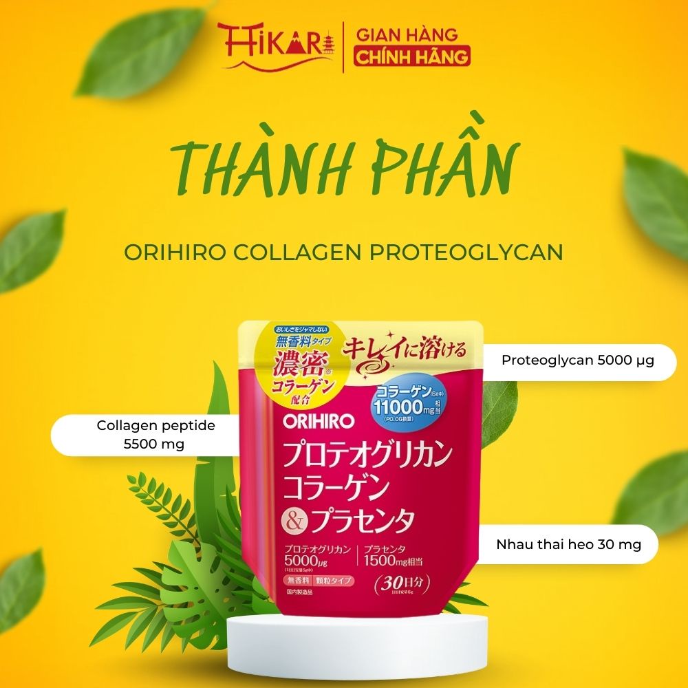 Bột collagen nhau thai heo proteoglycan Orihiro 11000mg tăng độ đàn hồi chống chảy xệ giảm thâm sạm da 180g