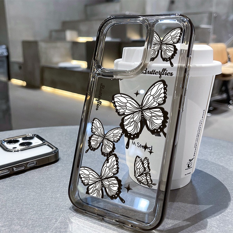 Ốp Điện Thoại TPU Silicon Mềm Trong Suốt Chống Sốc Hình Bướm Đen Cho IPhone 11 12 13 14 Pro Max 7 8 Plus X XS XR 6 6S SE 2020