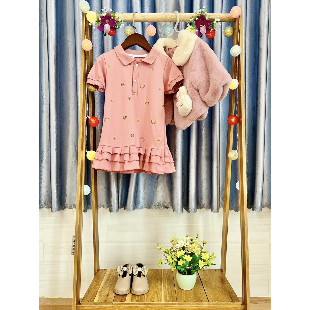 Váy Polo Hồng Cổ Bẻ in Hình Cầu Vồng Cho Bé Gái