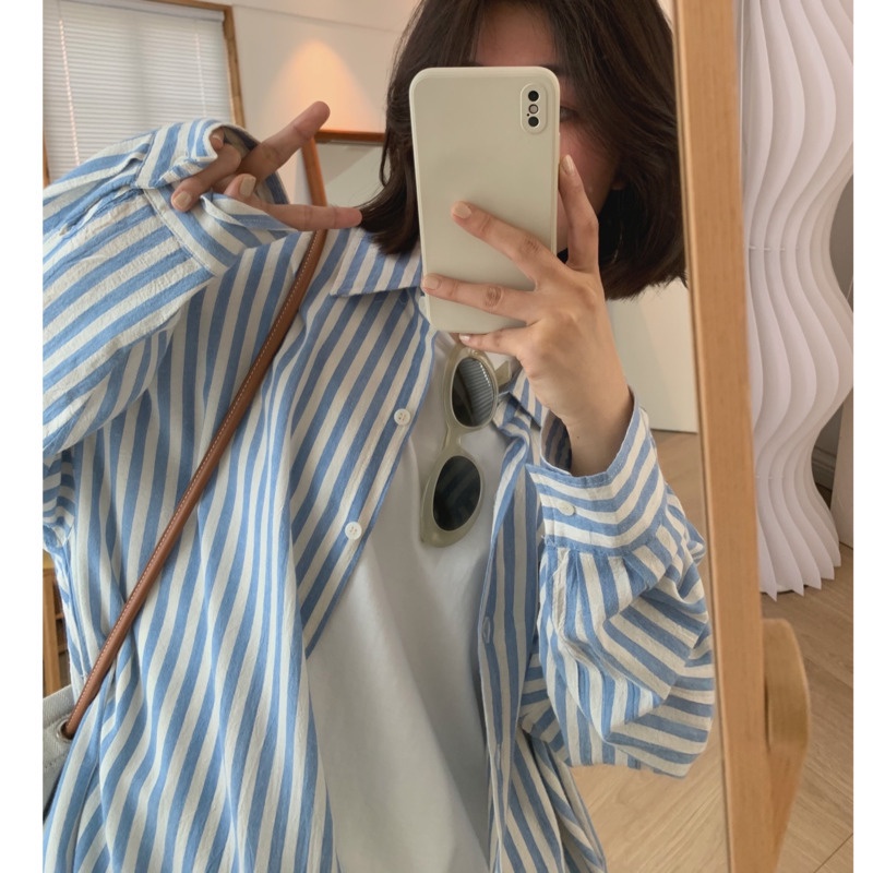 Áo Sơ Mi Nữ Tay Dài Kẻ Sọc Thời Trang Hàn Quốc