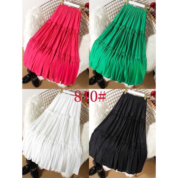 Chân váy lụa xoè hai tầng dáng dài hàng Quảng Châu