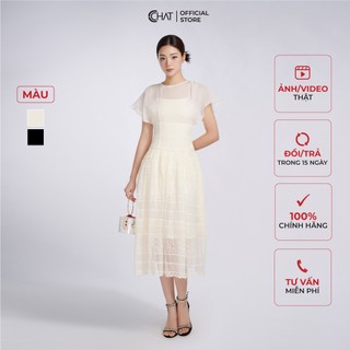Đầm nữ 𝐂𝐂𝐇𝐀𝐓 vai chờm phối ren dáng xòe 53vnr8002xt