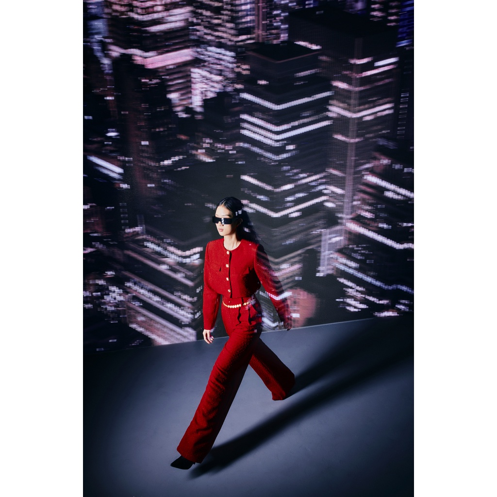 Áo vest blazer croptop ÀTOUS DAKOTA chất liệu cao cấp phối màu đỏ hiện đại sang trọng thời thượng