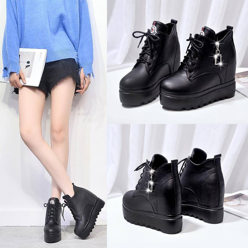 Giày Bốt Cao Gót 12CM Đế Xuồng Cotton Siêu Cao Màu Đen Chống Thấm Nước Thời Trang Thu Đông Cho Nữ