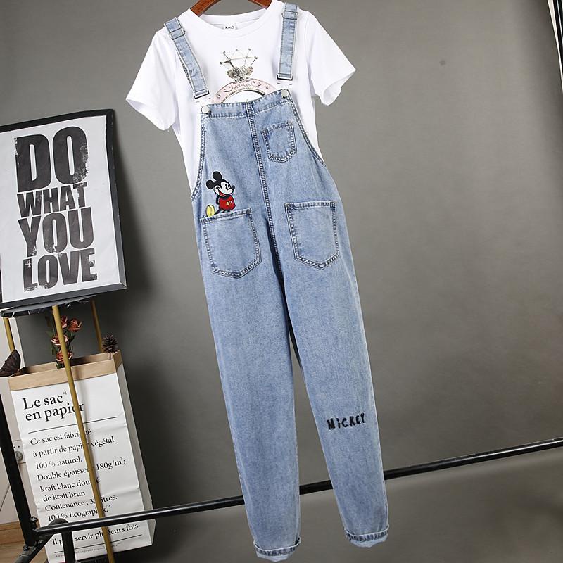 Jumpsuit Denim Dài Đến Mắt Cá Chân Dáng Rộng In Hoạt Hình Phong Cách Hàn Quốc Thời Trang Mùa Hè Dành Cho Bạn Nữ 2