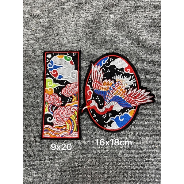 Patch vải ủi nhiệt hình thêu elip & hình vuông gắn áo dài l