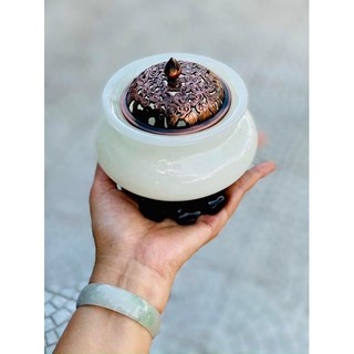 Bát xông trầm, lư xông trầm đá ngọc hoàng long - đường kính 15cm