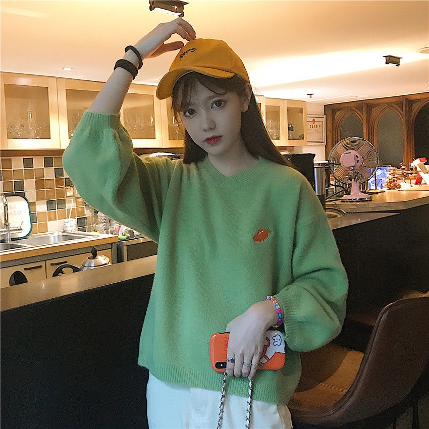 IELGY IELGY Áo sweater Dáng Rộng Thêu Họa Tiết Màu Sắc Ngọt Ngào Phong Cách Hàn Quốc Cho Nữ