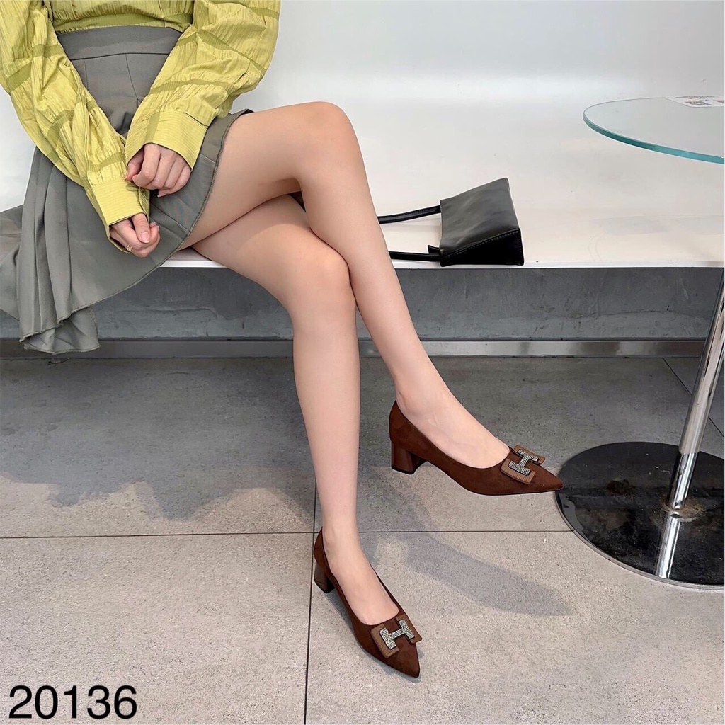 Giầy Cao Gót Nữ Da Lộn Hàng QC Gót Trụ Cao 4cm