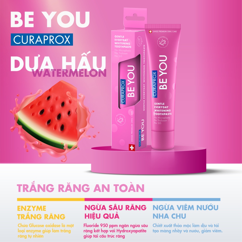 Kem đánh răng Curaprox BE YOU trắng răng tự nhiên 60ml [Dưa hấu]