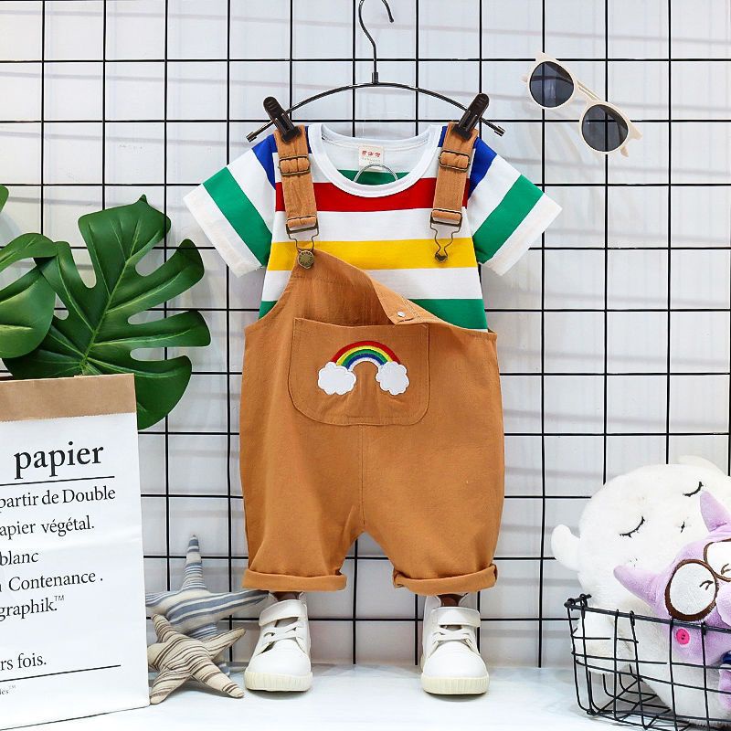 Bộ áo tay ngắn và quần yếm thời trang dành cho bé phong cách hàn quốc 0-4 Tuổi cotton xinh xắn Set
