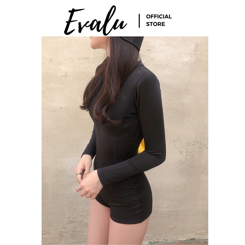 Bộ bikini liền thân dây kéo, đồ bơi 1 mảnh, bodysuit dây khóa kéo áo có tay dáng quần kín đáo EVALU STORE