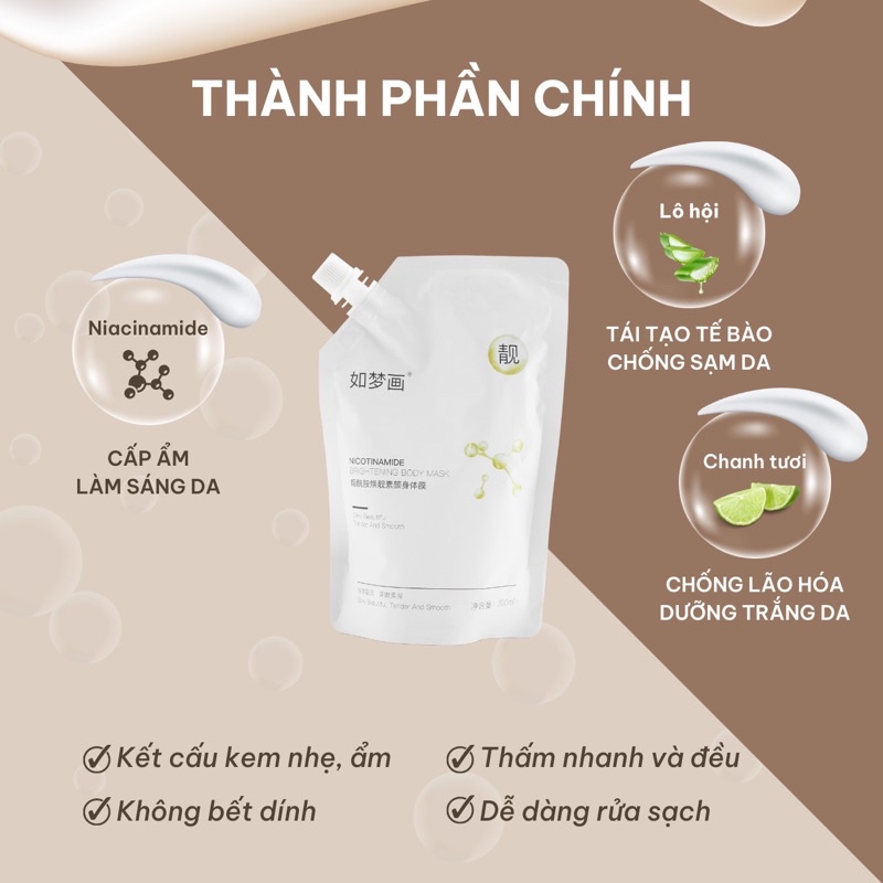 Ủ tắm trắng brghitening body mask trắng da, dưỡng da mềm trắng đẹp gói 300ml