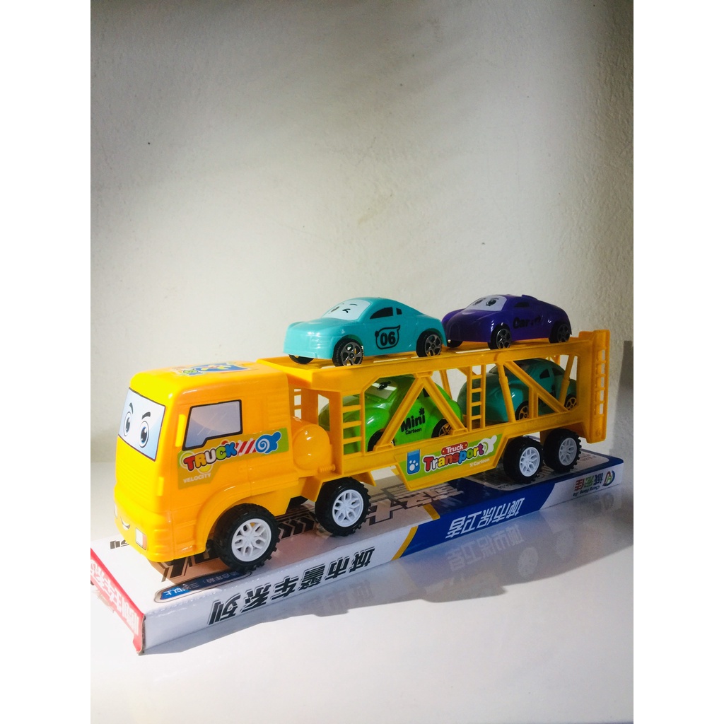 Đồ chơi xe tải đầu kéo 2 tầng chở 4 xe con