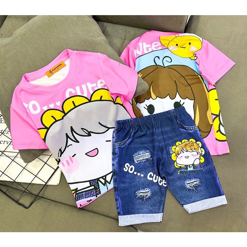 12-22kg | Bộ ngố bé gái quần giả jean, thun lạnh loại 1