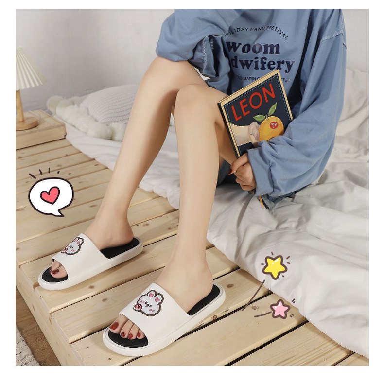 Dép đi trong nhà kiểu dáng hoạt hình dễ thương đế phẳng chống trơn trượt cho học sinh