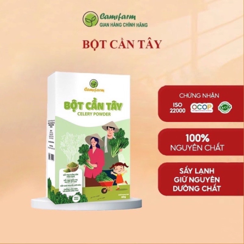 Bột cần tây sấy lạnh giảm cân CAMIFARM hỗ trợ giữ dáng, giải nhiệt cơ thể Nguyên Chất 100% Túi 30G