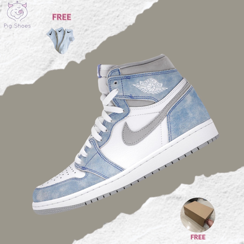 Giày Nike Jordan 1 Retro OG Hyper Royal, JD1 Cao Xanh Da Lộn; Đầy Đủ Box - Bill, Tặng Vớ Trắng