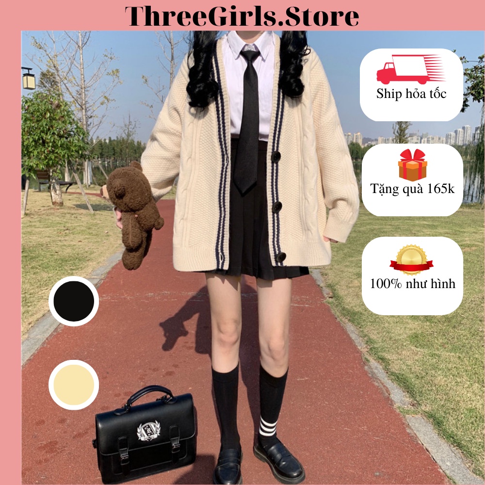Áo khoác len cardigan nữ dày dặn cao cấp, cardigan nỉ nữ khoác ngoài form rộng ThreeGirls.Store