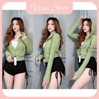 Áo khoác thun croptop form lửng, áo khoác nữ có mũ chùm VIENS STORE