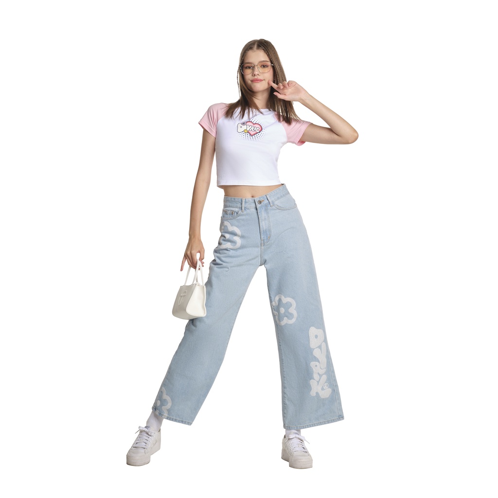 DVRK - Quần Jeans Nữ Ống Rộng Retro Flower Màu Denim Blue - DVRK - 22SS