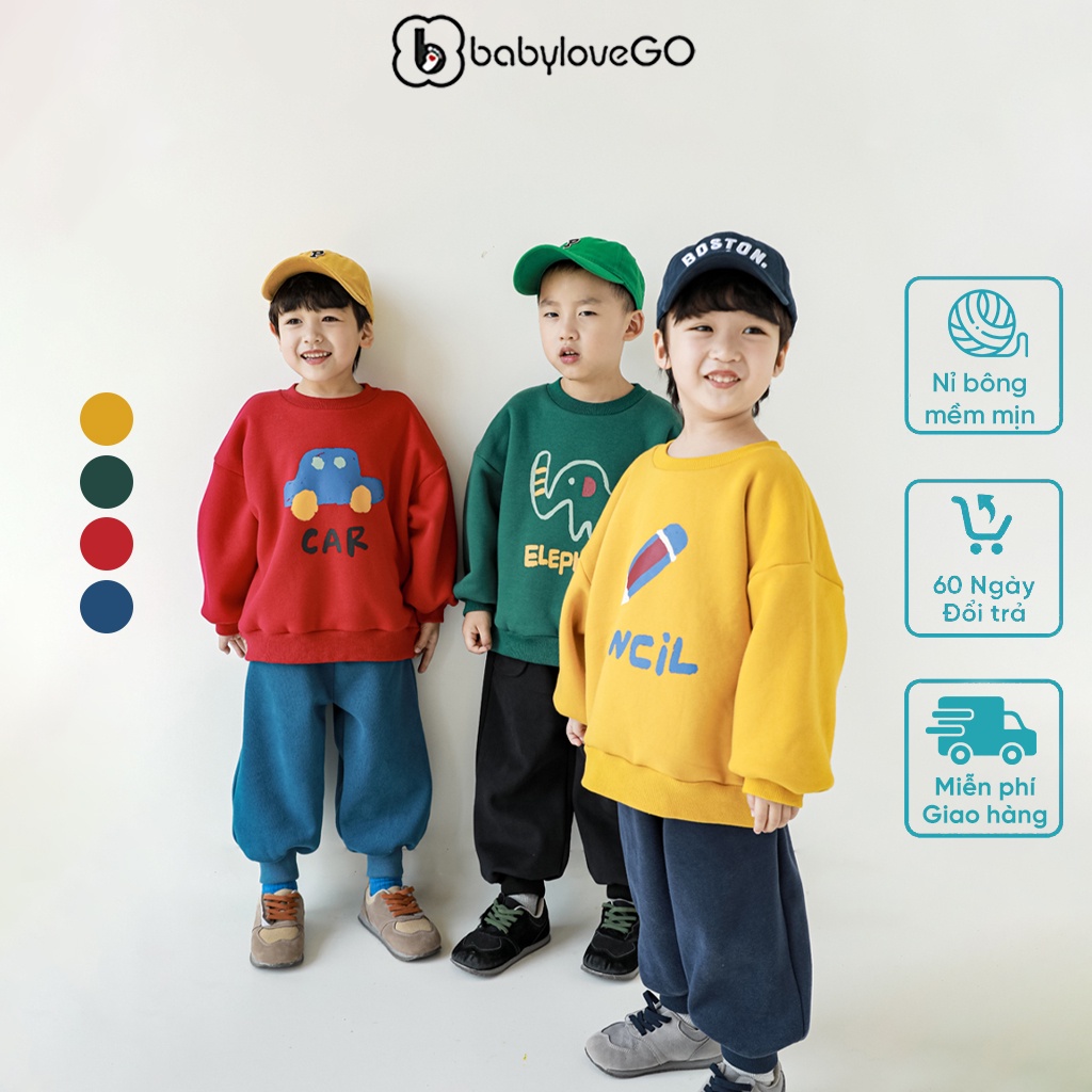Áo sweater cho bé BabyloveGO áo thu đông chất nỉ bông dài tay bé trai bé gái