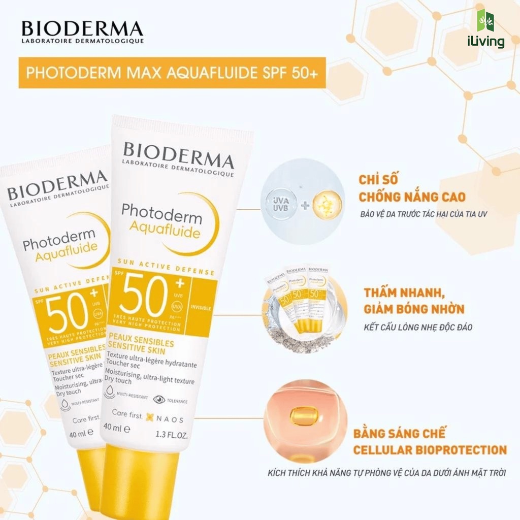 Kem chống nắng giảm bóng nhờn cho mọi loại da Bioderma Photoderm Aquafluide SPF50+ 40ml ILIVING-BIOKCNGBNSPF