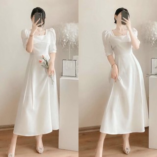 Đầm Trắng Dự Tiệc Thiết Kế Tay Đính Ngọc Cổ Chéo HNK336