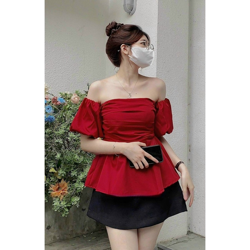 HÀNG CÓ SẴN Áo peplum cúp ngực tay rớt phồng - SR125