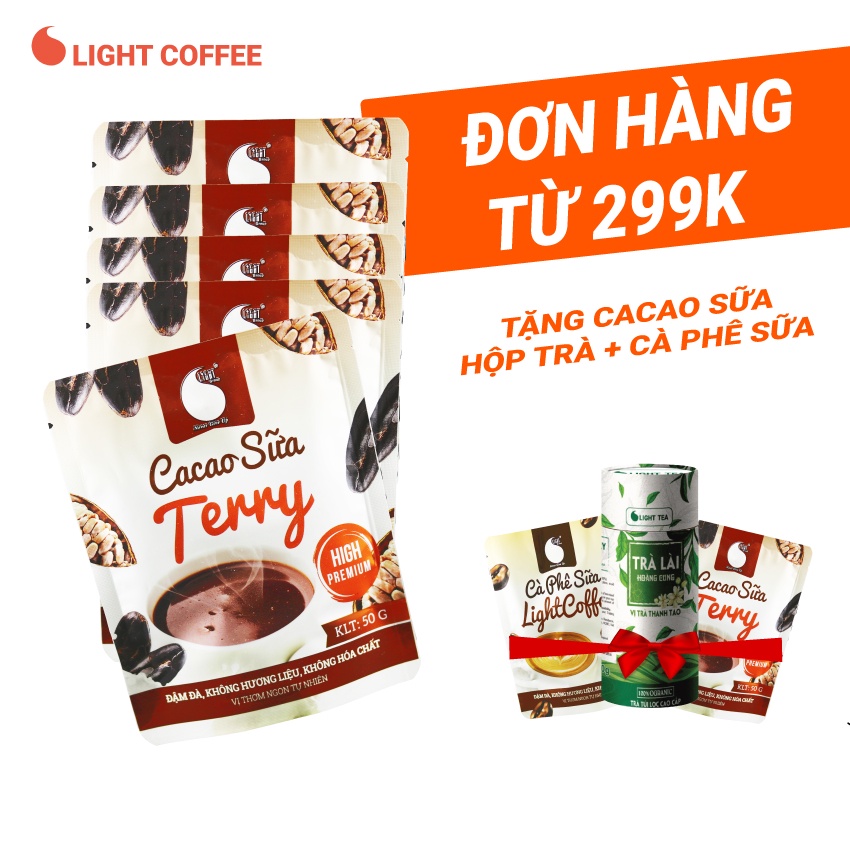 Combo 5 gói Cacao sữa Terry đậm đà, thơm ngon Light Coffee - Gói 50g