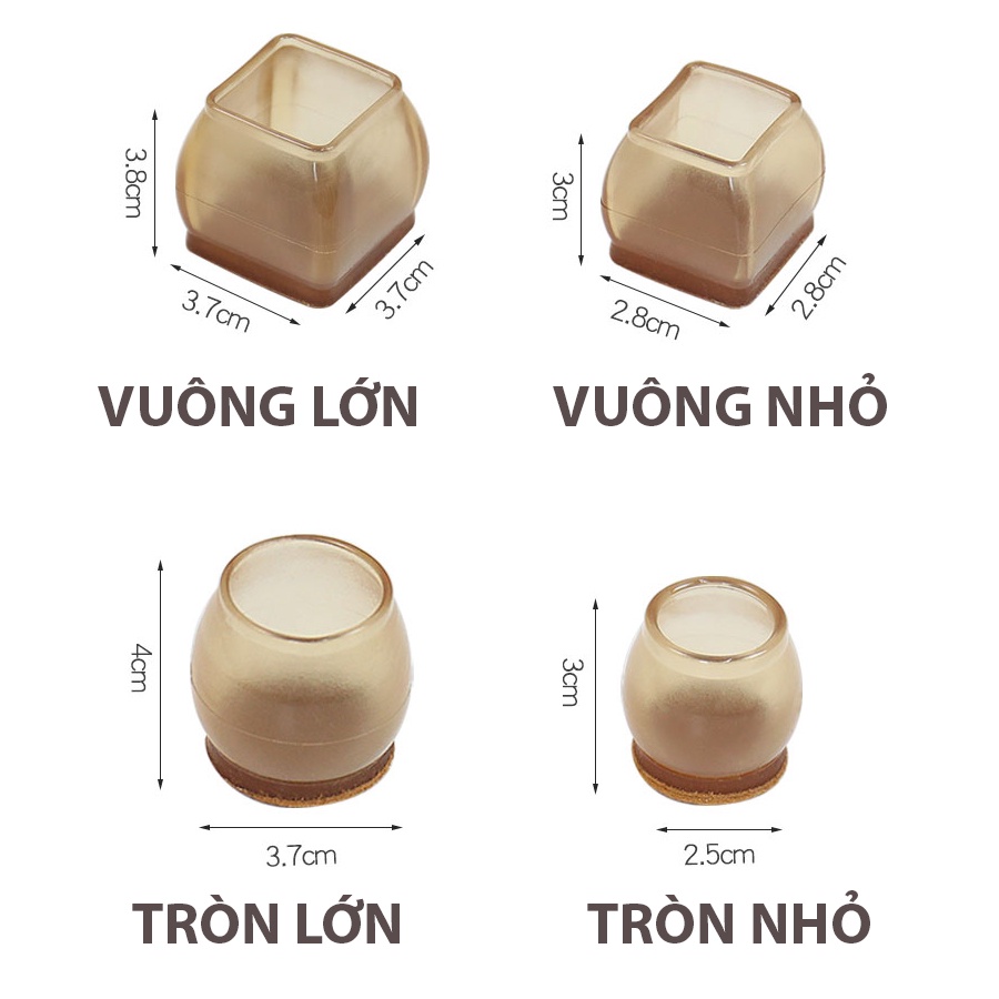 Bộ 4 bọc chân ghế silicon HOMEK, đệm chân bàn chống va đập, trầy xước, đế nỉ chống trơn trượt_BCB